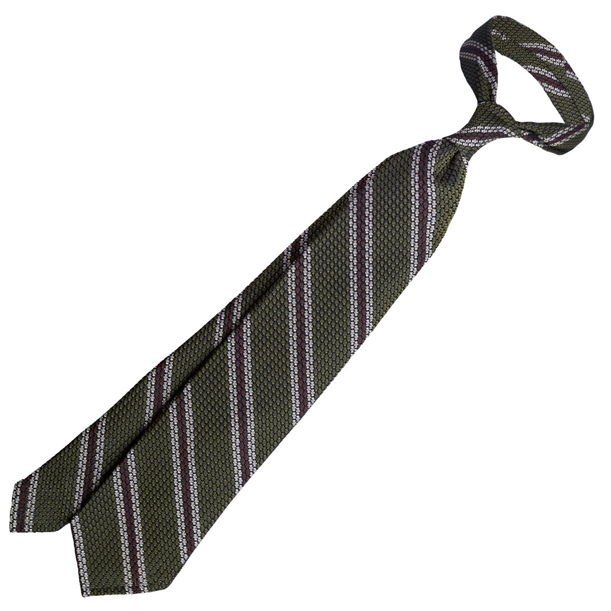 Striped Grossa Grenadine Silk Tie - Olive / Ivory / Brown