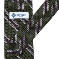 Striped Grossa Grenadine Silk Tie - Olive / Ivory / Brown