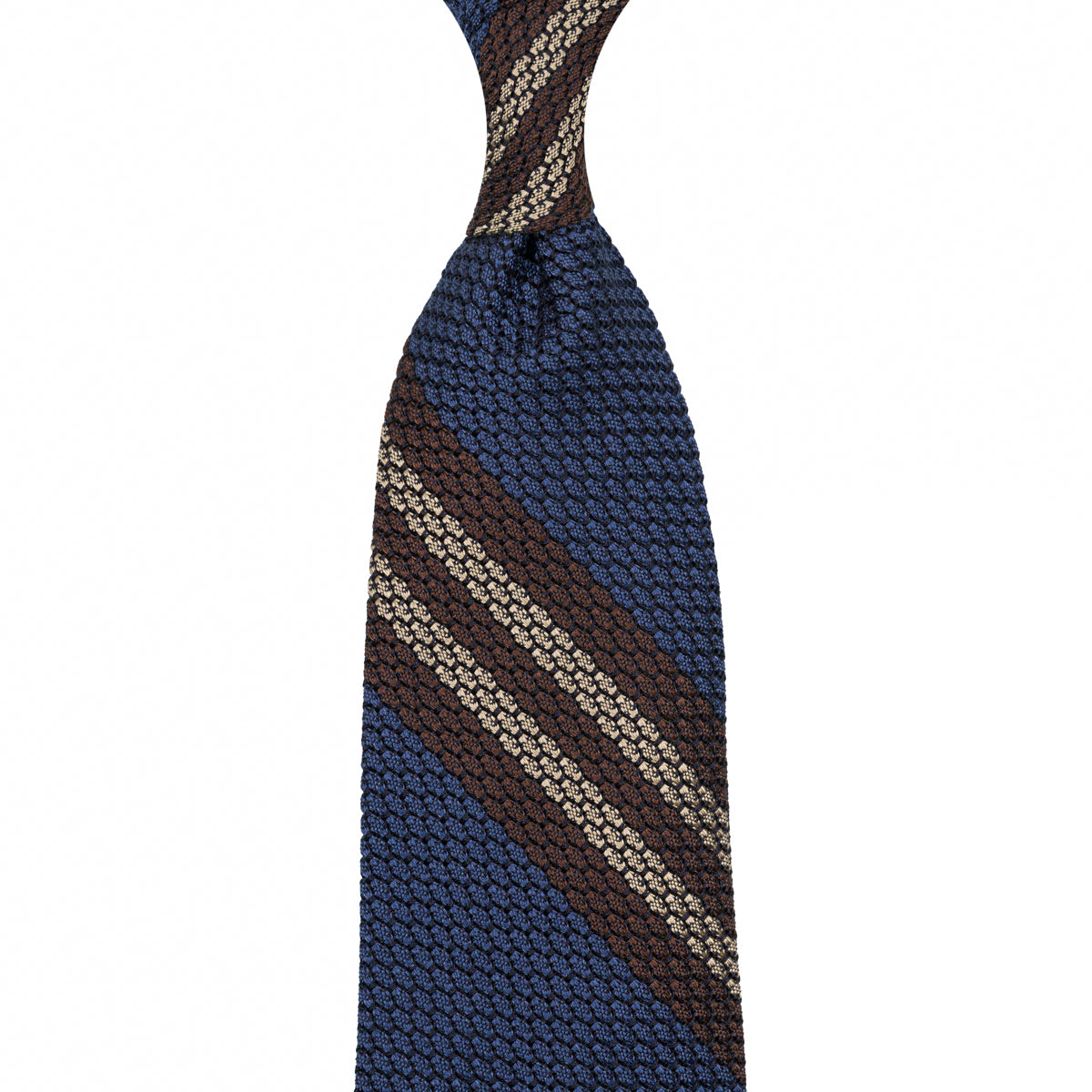 Striped Grossa Grenadine Silk Tie - Light Navy / Brown / Beige