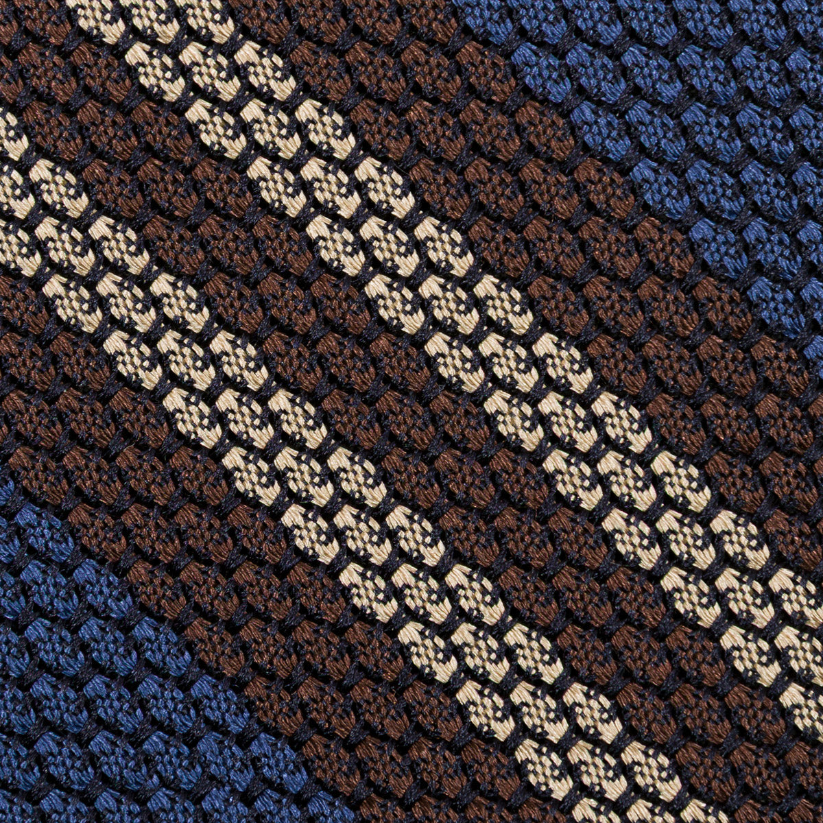 Striped Grossa Grenadine Silk Tie - Light Navy / Brown / Beige