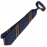 Striped Grossa Grenadine Silk Tie - Light Navy / Brown / Beige