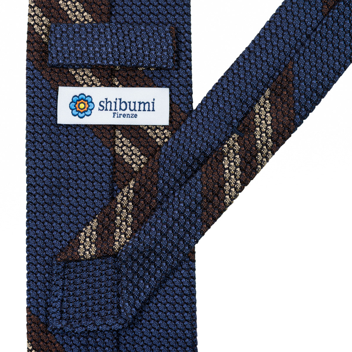 Striped Grossa Grenadine Silk Tie - Light Navy / Brown / Beige