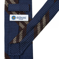 Striped Grossa Grenadine Silk Tie - Light Navy / Brown / Beige