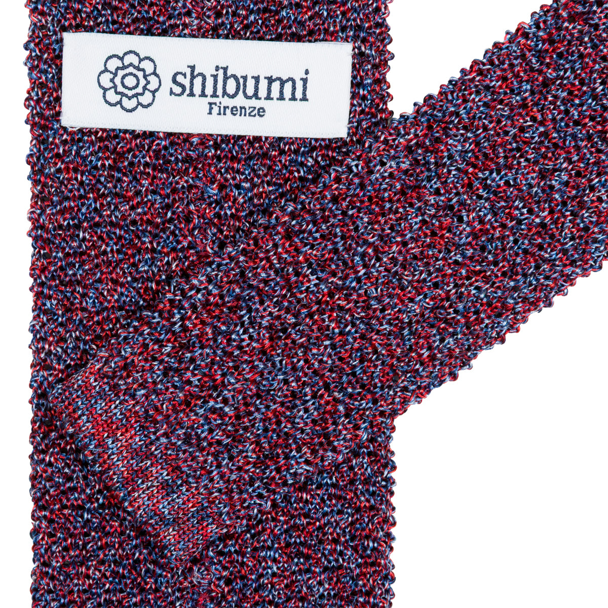 Crunchy Silk Knit Tie - Cherry / Blue Mottled