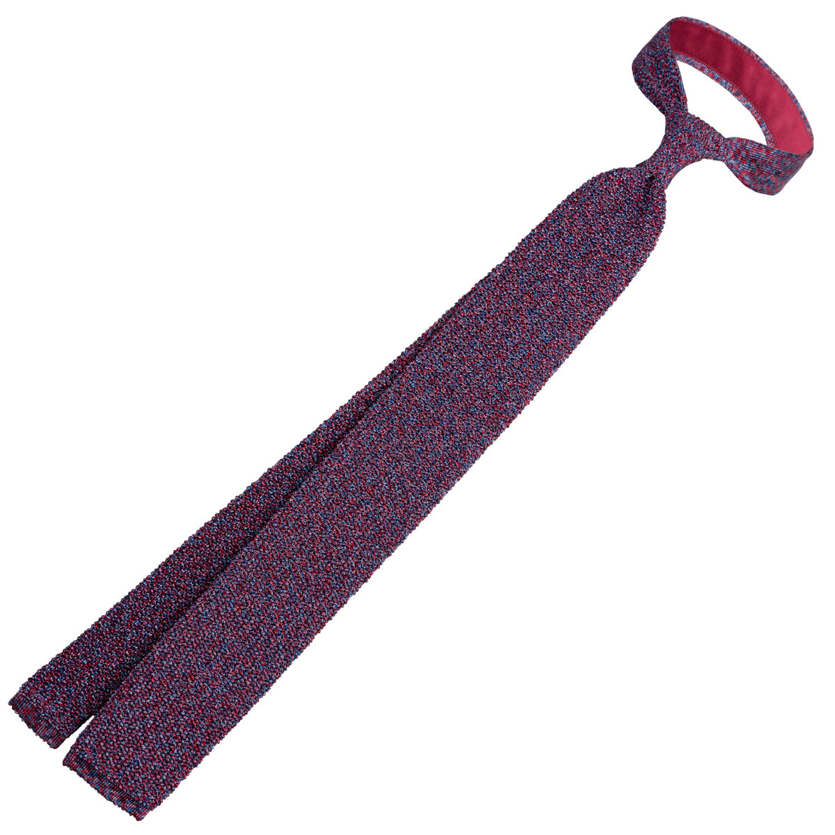 Crunchy Silk Knit Tie - Cherry / Blue Mottled