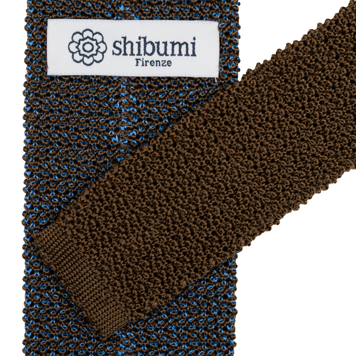 Crunchy Silk Knit Tie - Powder Blue / Brown Mottled