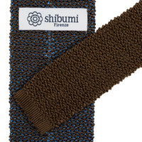 Crunchy Silk Knit Tie - Powder Blue / Brown Mottled
