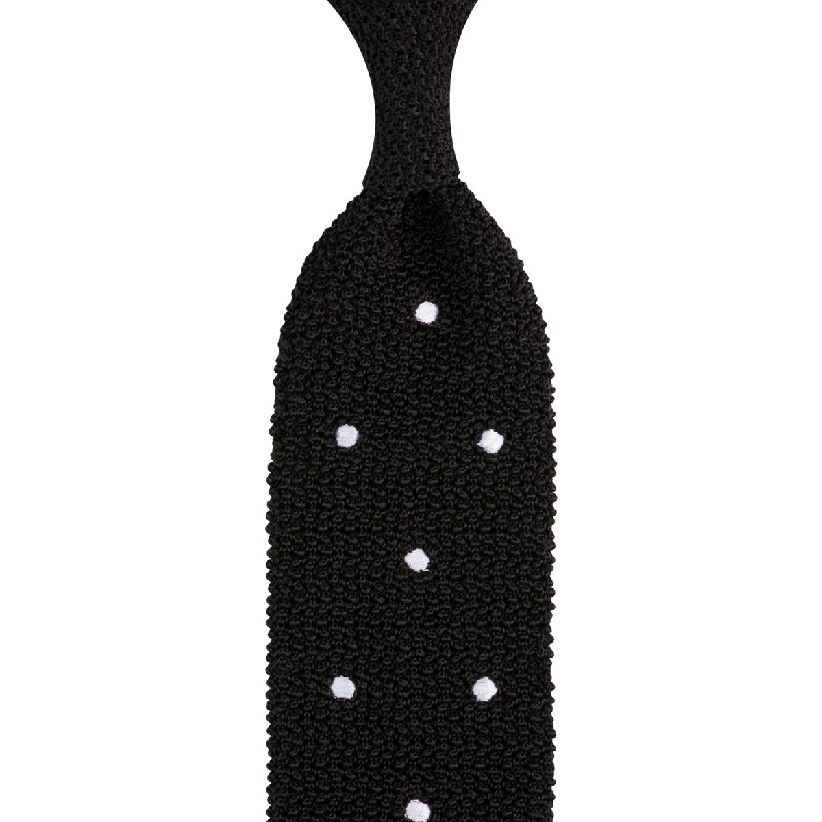 Crunchy Silk Knit Tie - Black / White Dots