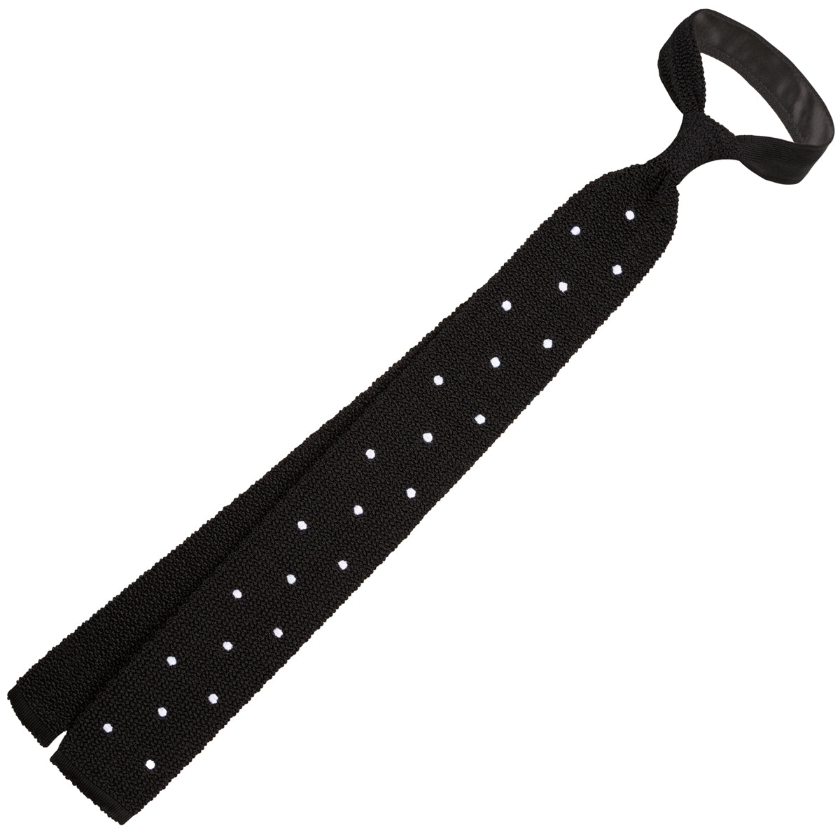 Crunchy Silk Knit Tie - Black / White Dots