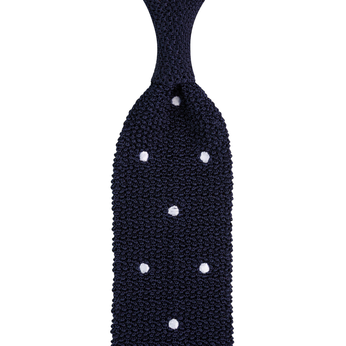 Crunchy Silk Knit Tie - Navy / White Dots