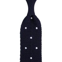 Crunchy Silk Knit Tie - Navy / White Dots