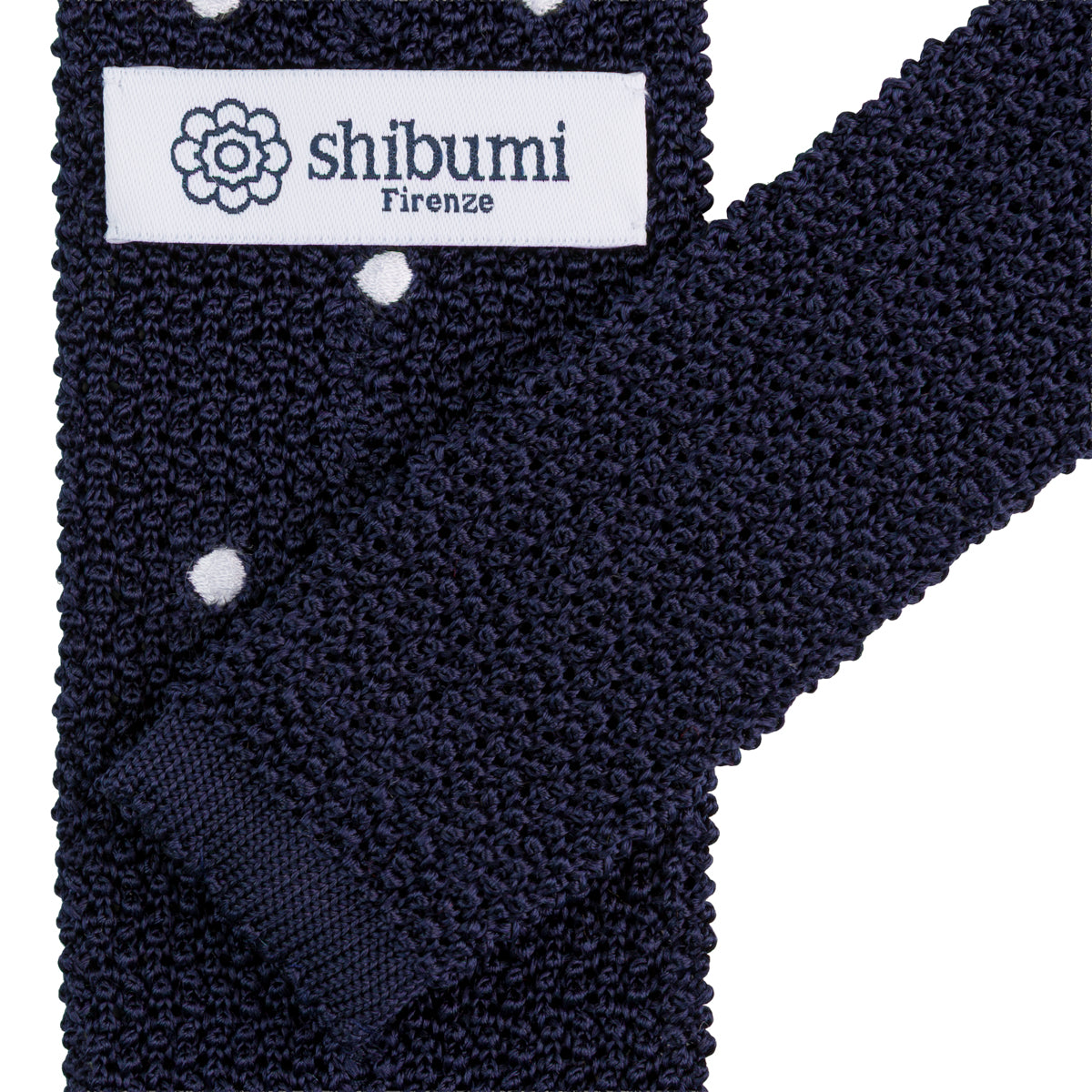 Crunchy Silk Knit Tie - Navy / White Dots