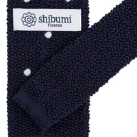 Crunchy Silk Knit Tie - Navy / White Dots