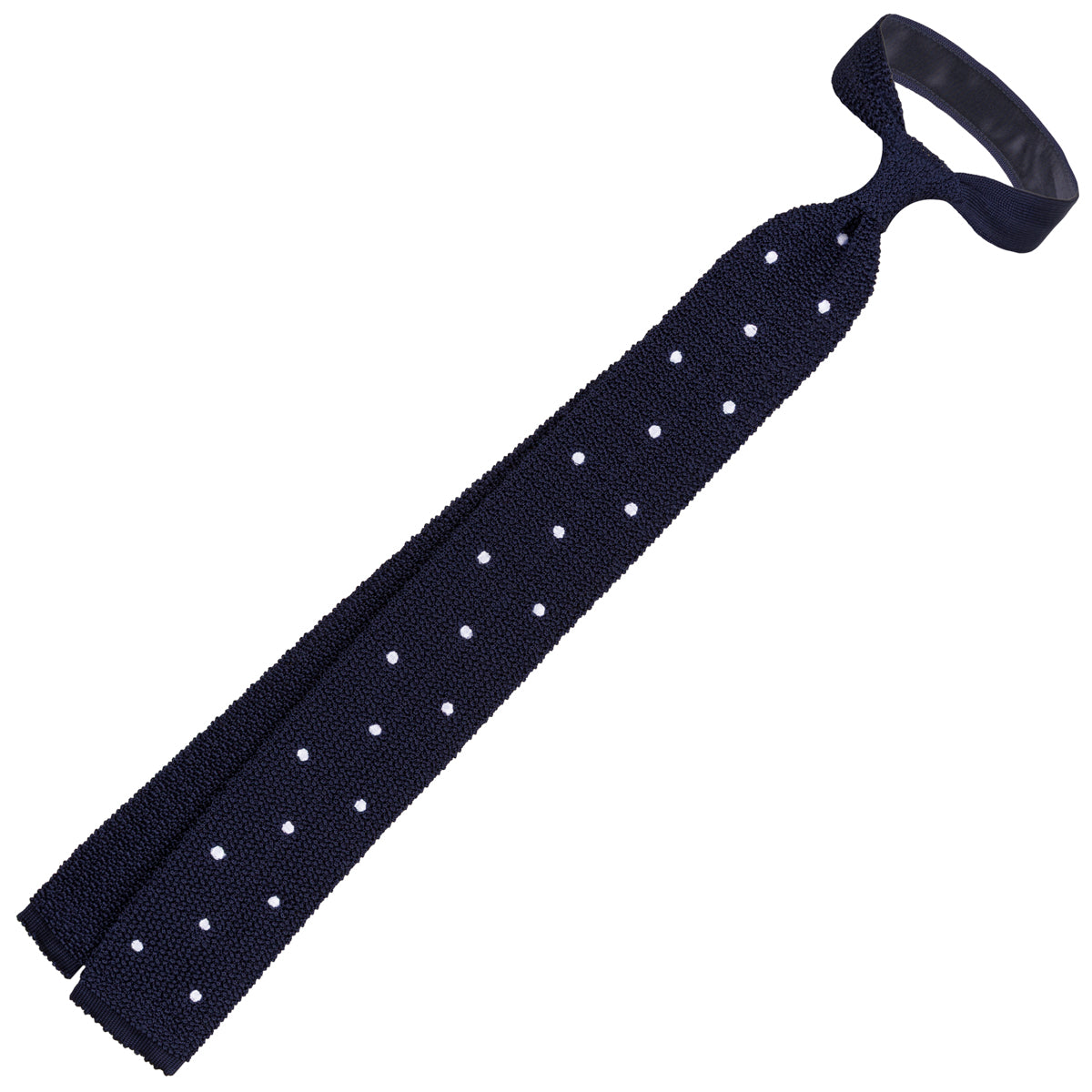 Crunchy Silk Knit Tie - Navy / White Dots