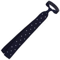 Crunchy Silk Knit Tie - Navy / White Dots