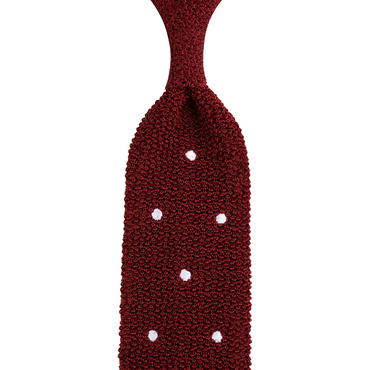 Crunchy Silk Knit Tie - Cherry / White Dots