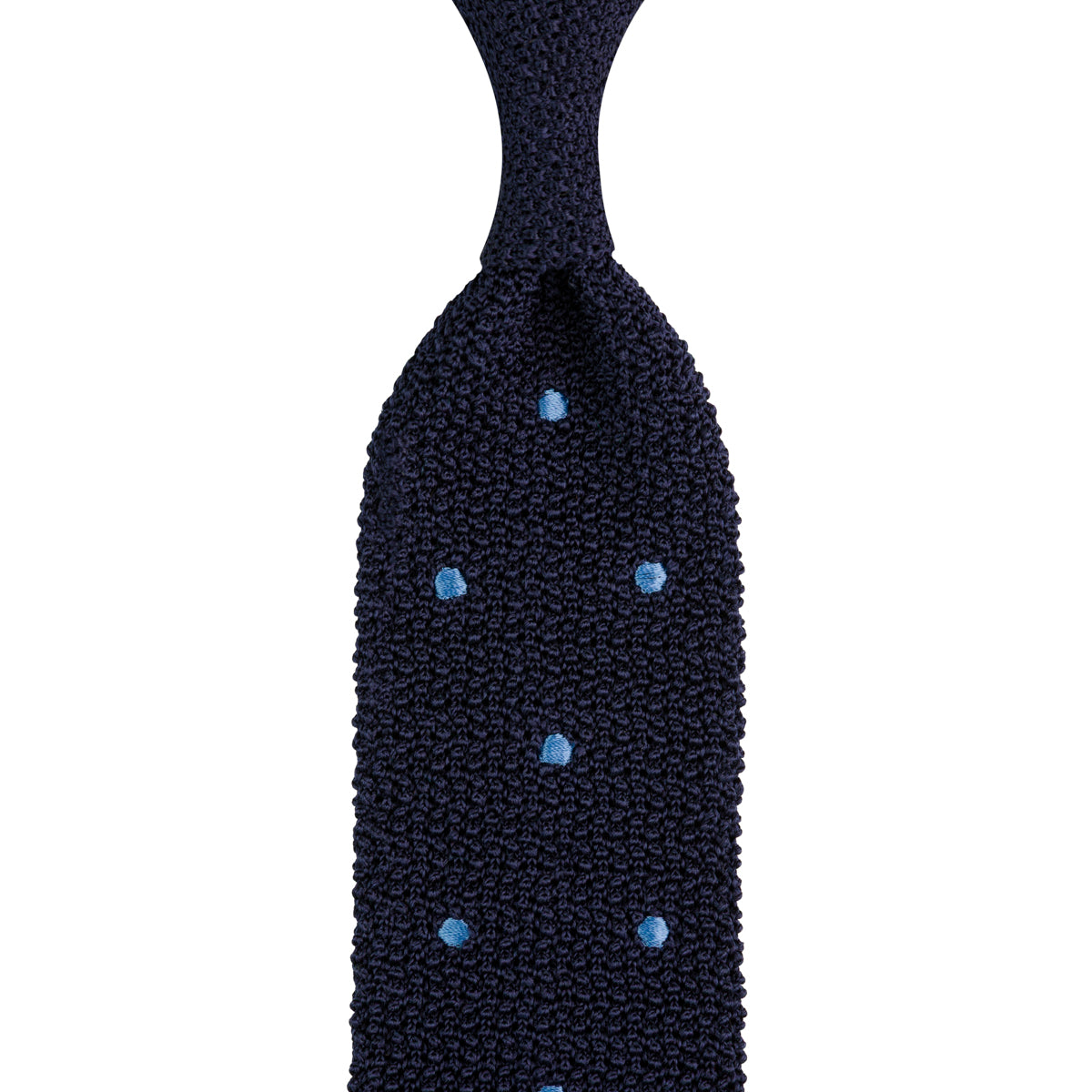 Crunchy Silk Knit Tie - Navy / Blue Dots