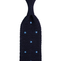 Crunchy Silk Knit Tie - Navy / Blue Dots