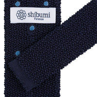 Crunchy Silk Knit Tie - Navy / Blue Dots