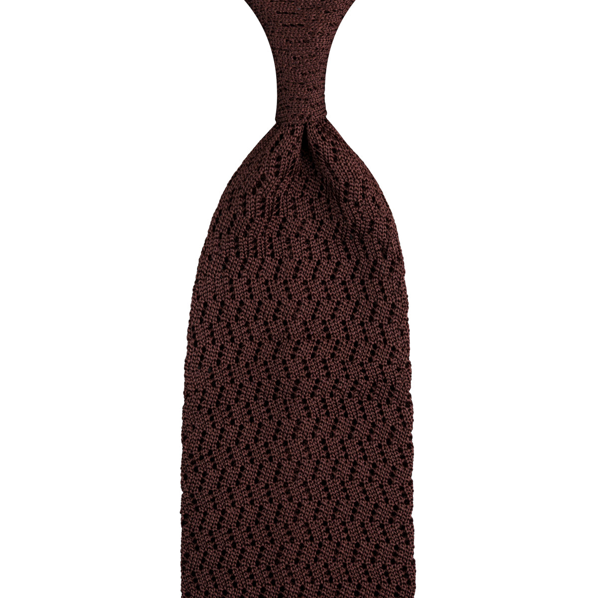 Zigzag Silk Knit Tie - Brown