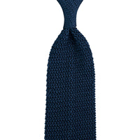 V-Point Knit Tie - Navy - Silk