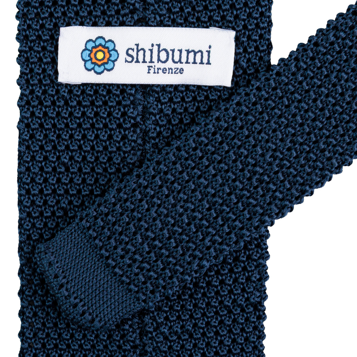 V-Point Knit Tie - Navy - Silk