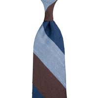 Striped Shantung Silk Tie - Brown / Blue / Sky