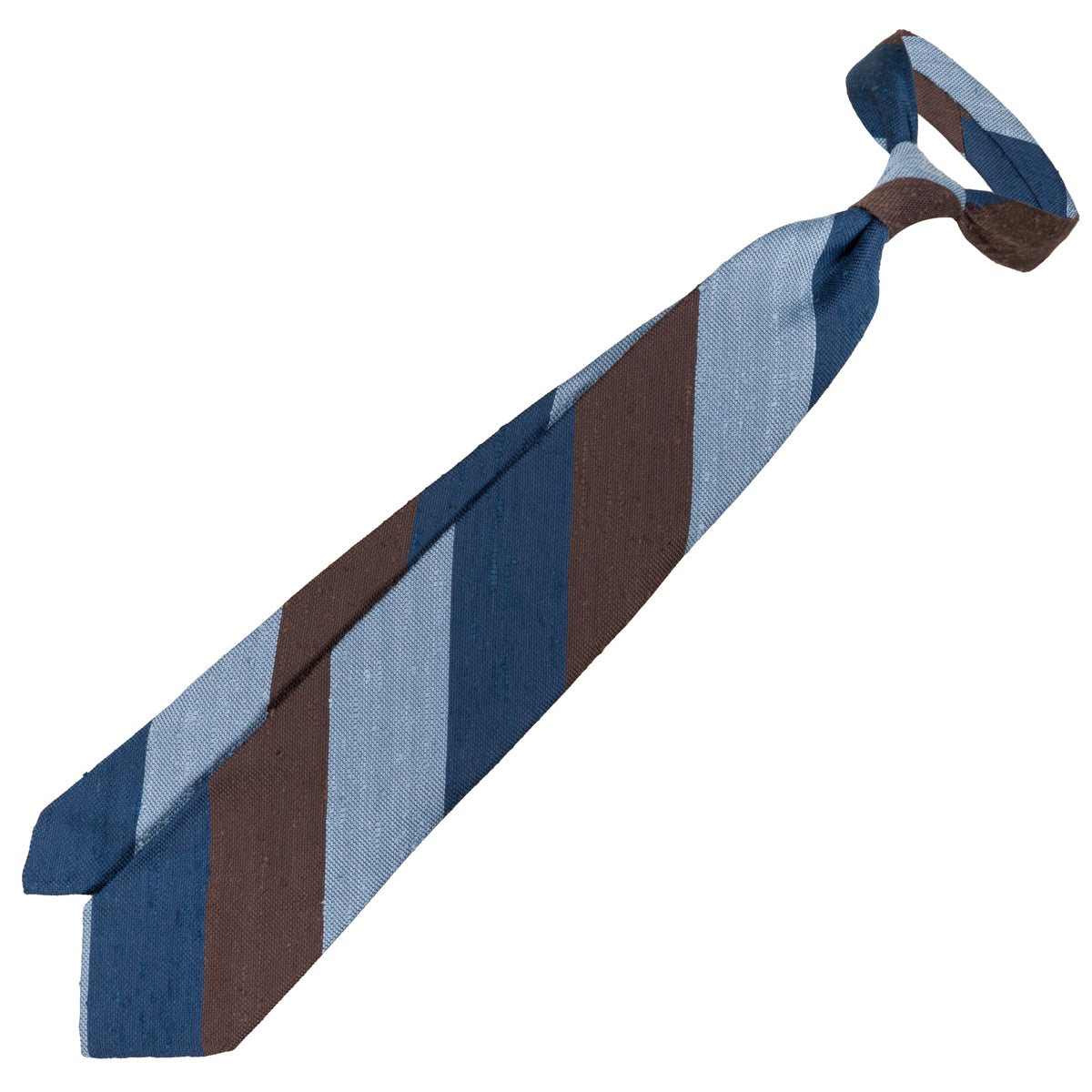 Striped Shantung Silk Tie - Brown / Blue / Sky