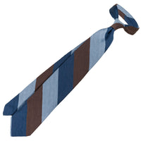 Striped Shantung Silk Tie - Brown / Blue / Sky