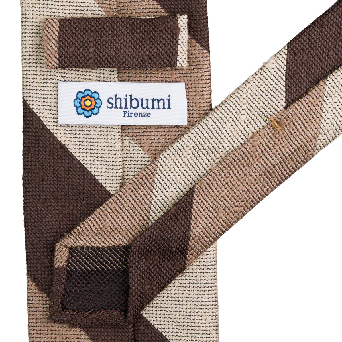 Striped Shantung Silk Tie - Brown / Beige / Cream
