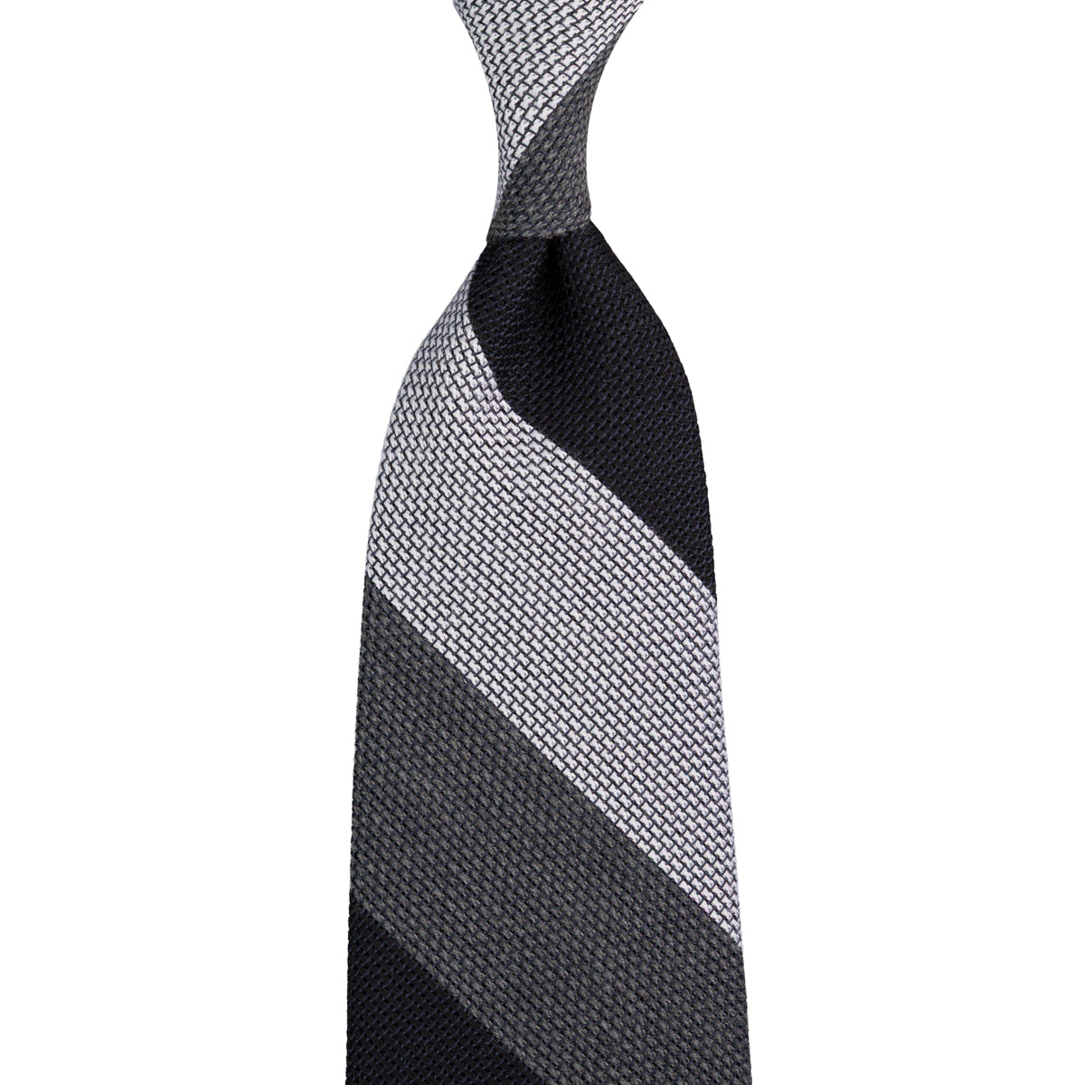 Triple Block Stripe Cashmere / Silk Grenadine Tie - Black / Grey / White