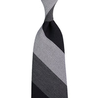 Triple Block Stripe Cashmere / Silk Grenadine Tie - Black / Grey / White