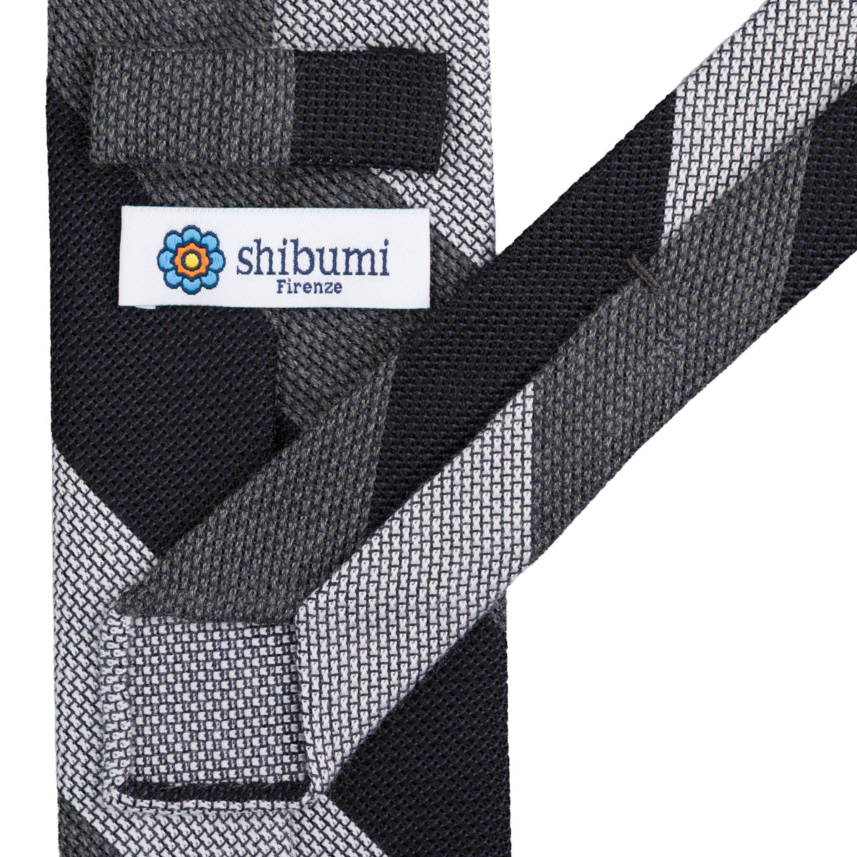 Triple Block Stripe Cashmere / Silk Grenadine Tie - Black / Grey / White