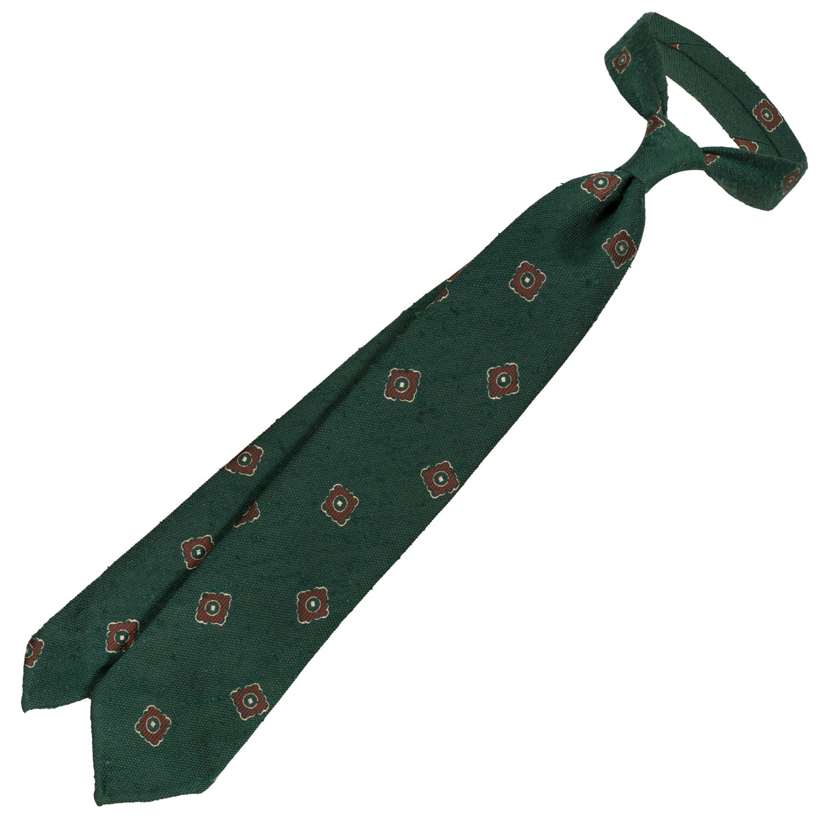 Floral Shantung Silk Tie - Forest - Hand-Rolled