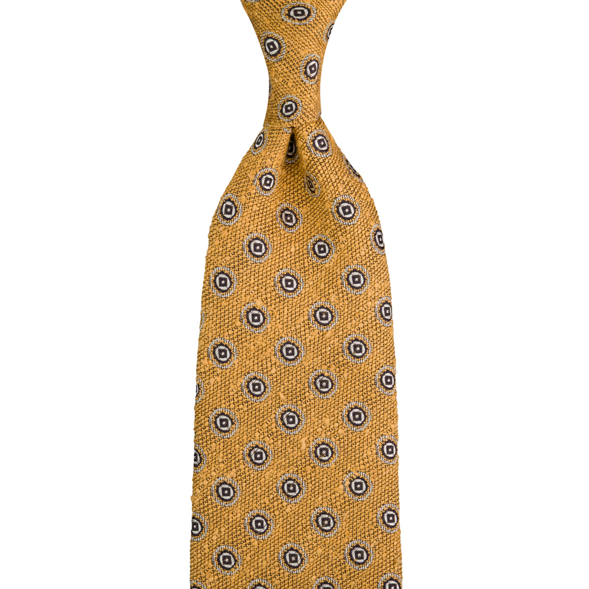Floral Shantung Silk Tie - Honey - Hand-Rolled