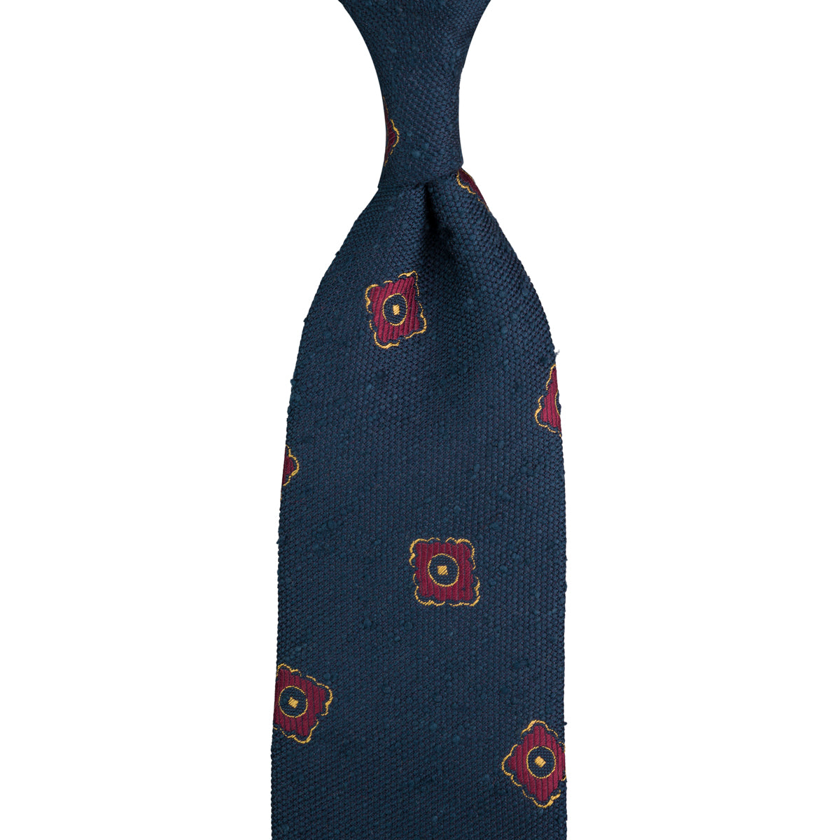 Floral Shantung Silk Tie - Navy - Hand-Rolled