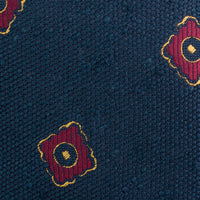 Floral Shantung Silk Tie - Navy - Hand-Rolled