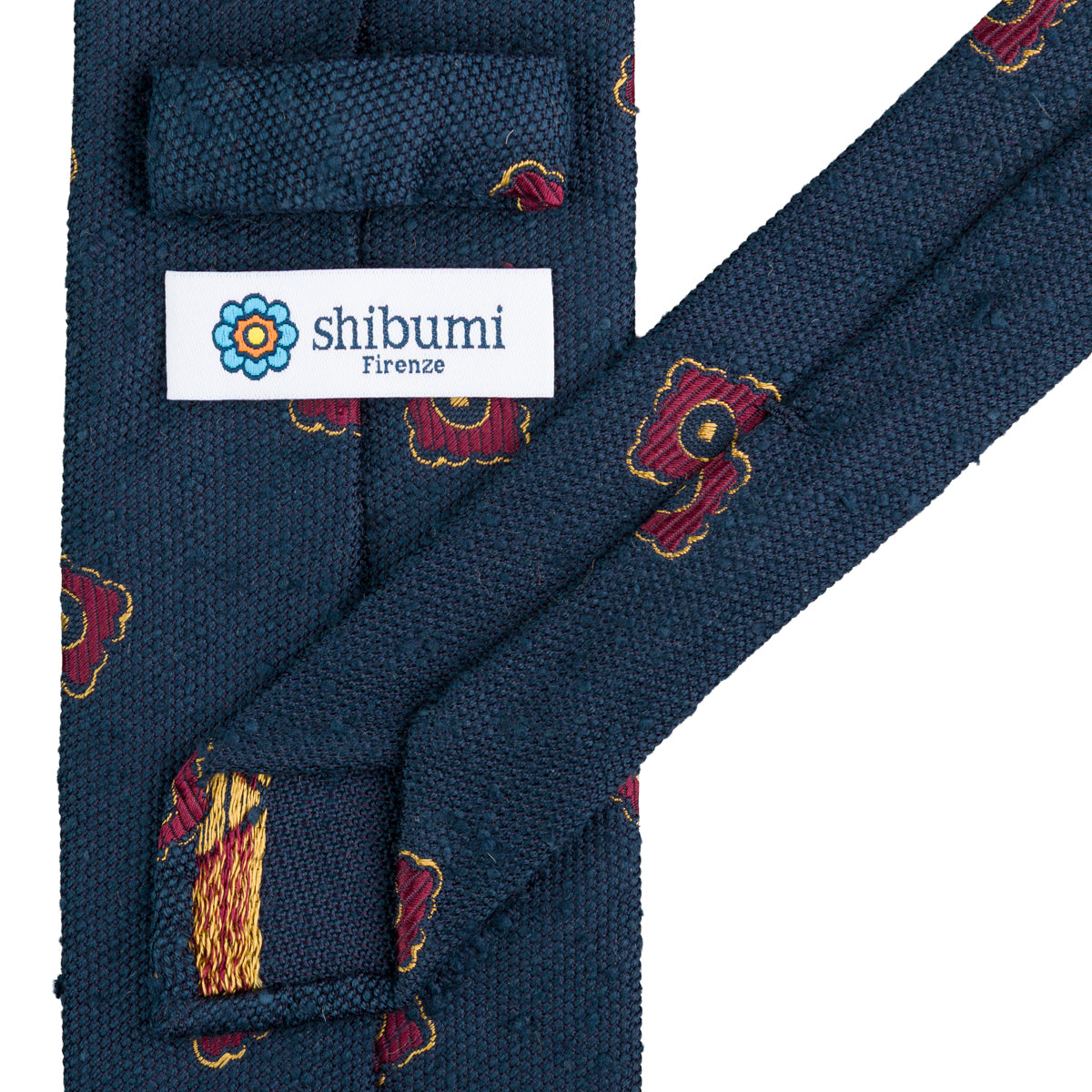 Floral Shantung Silk Tie - Navy - Hand-Rolled
