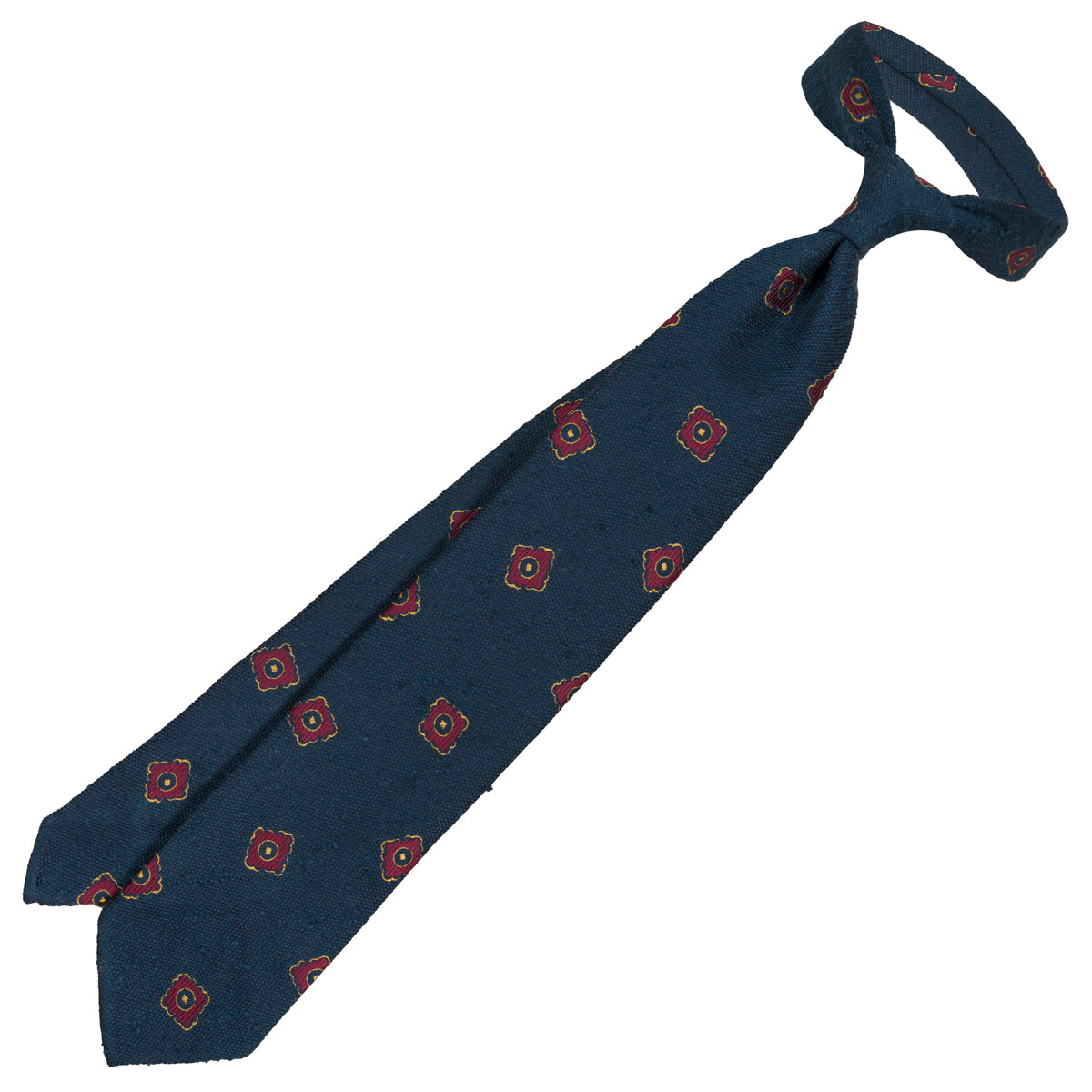 Floral Shantung Silk Tie - Navy - Hand-Rolled