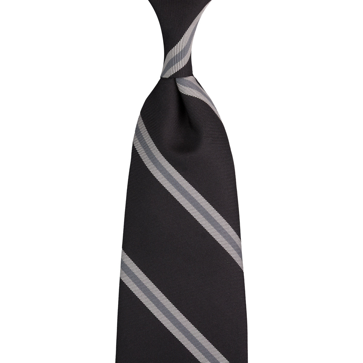 Repp Stripe Silk Tie - Black - Hand-Rolled