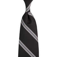 Repp Stripe Silk Tie - Black - Hand-Rolled