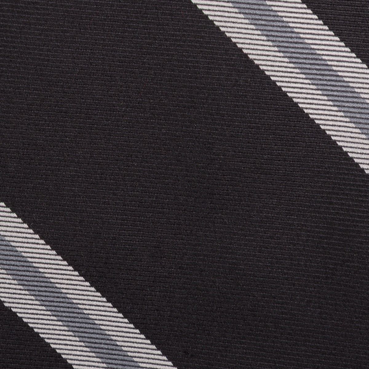Repp Stripe Silk Tie - Black - Hand-Rolled