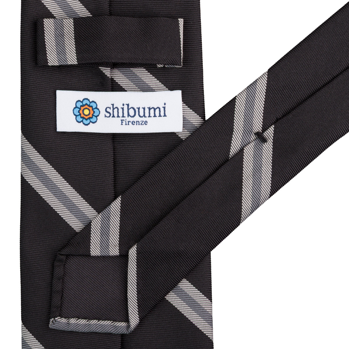 Repp Stripe Silk Tie - Black - Hand-Rolled