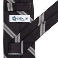 Repp Stripe Silk Tie - Black - Hand-Rolled