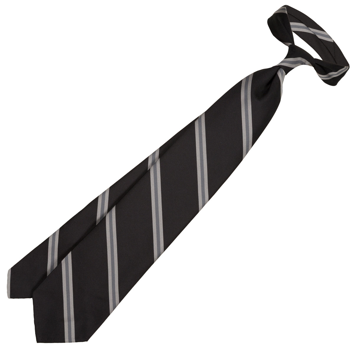 Repp Stripe Silk Tie - Black - Hand-Rolled