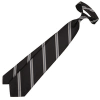 Repp Stripe Silk Tie - Black - Hand-Rolled