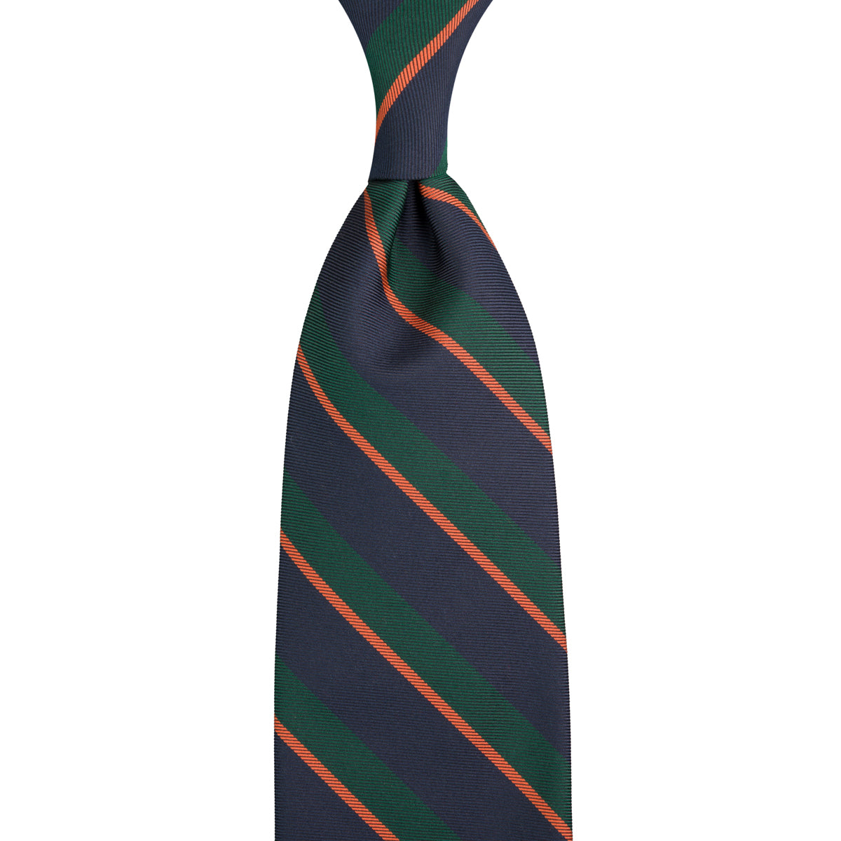 Repp Stripe Silk Tie - Navy / Forest - Hand-Rolled