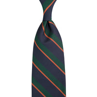 Repp Stripe Silk Tie - Navy / Forest - Hand-Rolled