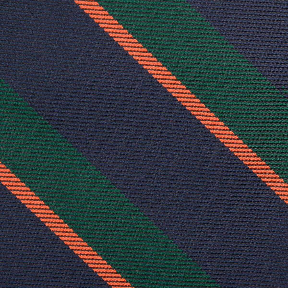 Repp Stripe Silk Tie - Navy / Forest - Hand-Rolled