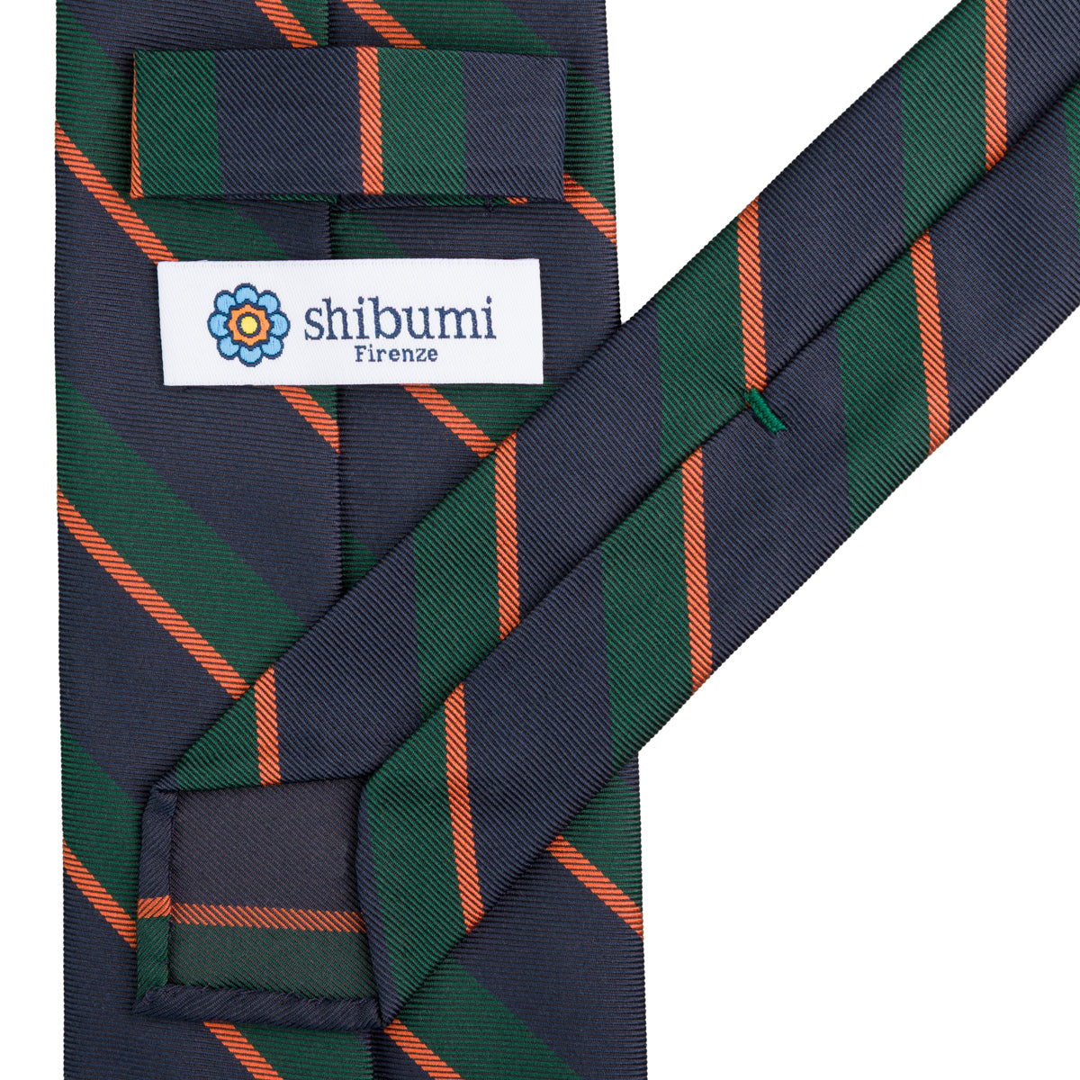 Repp Stripe Silk Tie - Navy / Forest - Hand-Rolled